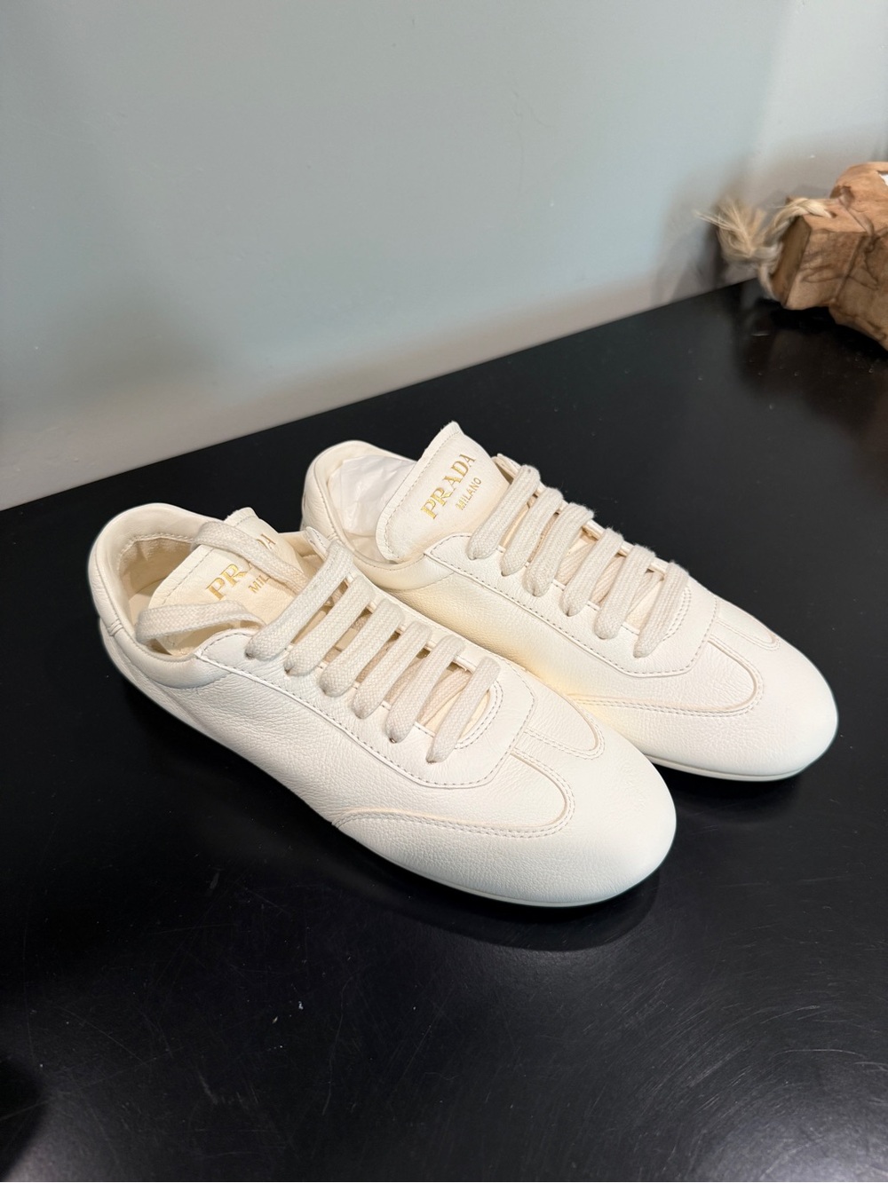 Prada Women’s Cream/Off-White Leather Sneakers